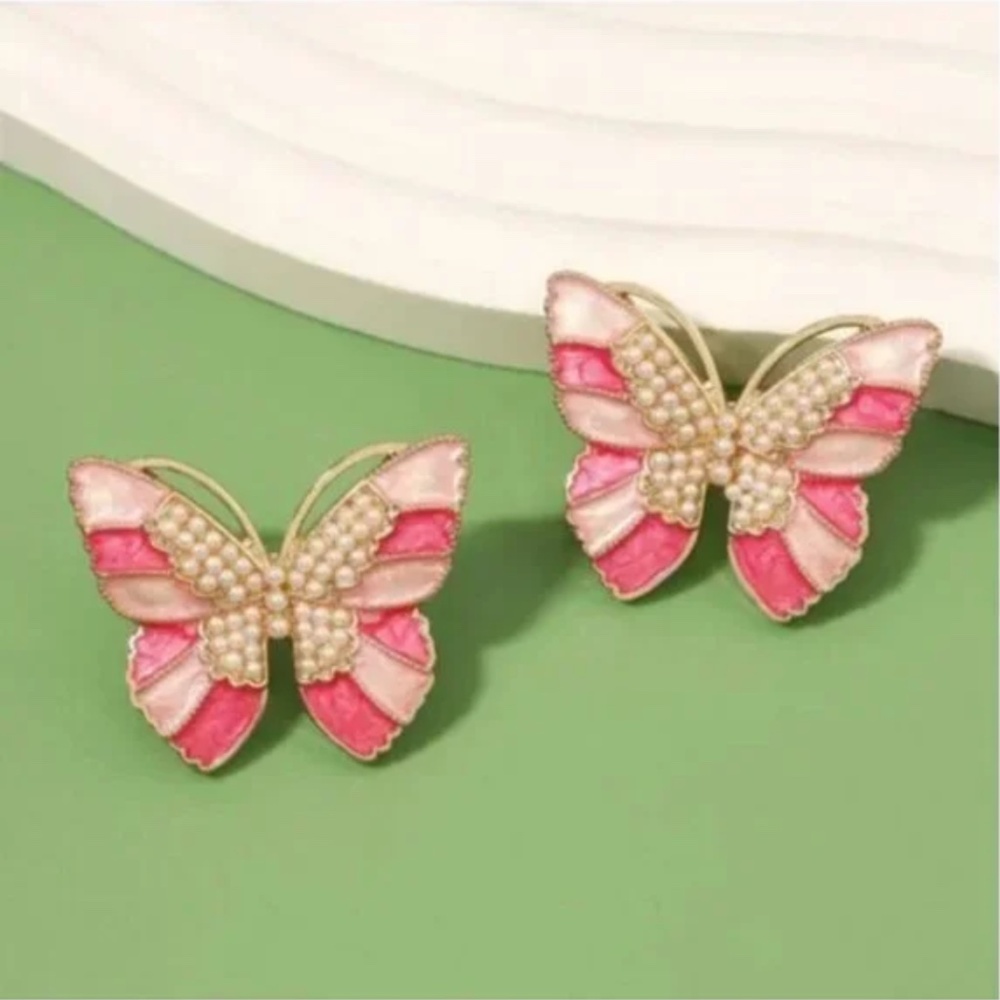 ⭐️❤️ FREE Butterfly Striped Bug Insect Chic Pearl Faux Hip Hipster Art Earrings